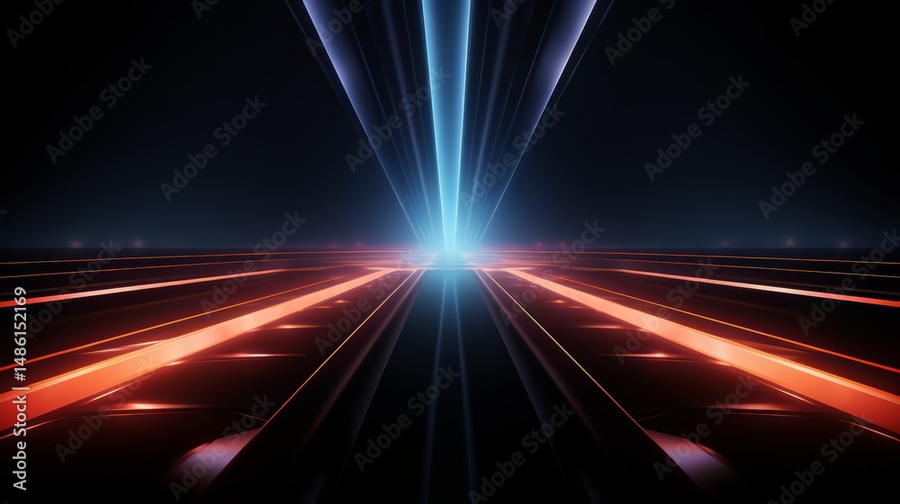 Aufkleber long, dark road with a bright blue light in the middle. the road is empty and the light is the only 