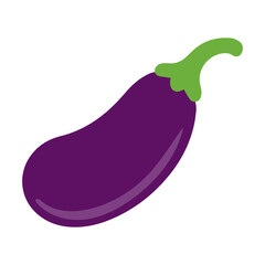 Flat vector icon of a purple eggplant with green stem on white background.