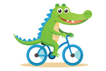 Naklejka premium Cheerful green alligator happily rides a blue bicycle, enjoying the outdoor adventure under bright light