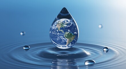 Earth encased within a water drop