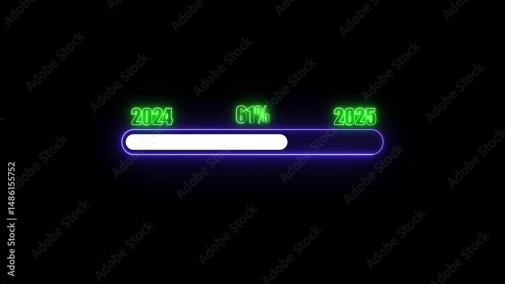 Poster progress bar showing year and percentage completion. digital progress bar with neon effects displayi