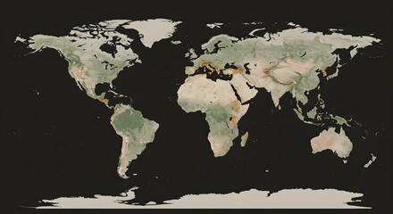 Detailed World Map Showing Terrain and Landmasses