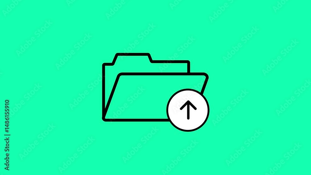 Poster folder upload icon animation with bright green arrow. upload process icon animation with folder and 