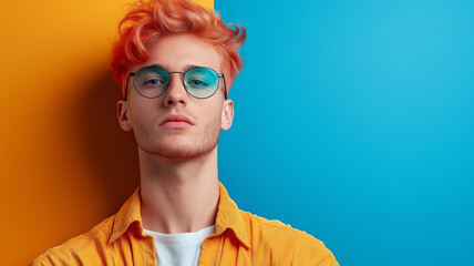 Bright and stylish young man with colorful hair