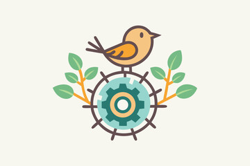 bird in tree line icon
