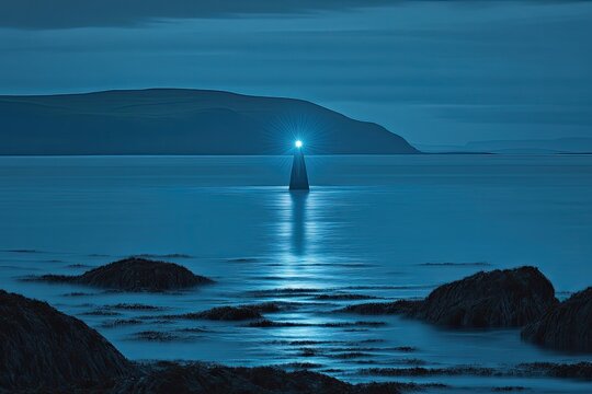 Tranquil moonlit sea beacon