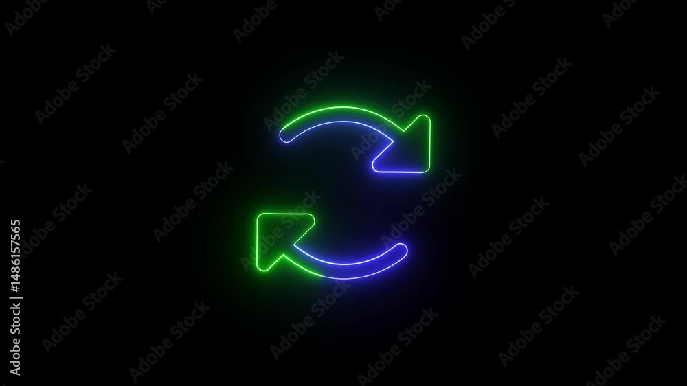 Fototapete circular rotating refresh icon for digital syncing. animated neon refresh symbol rotating on a black