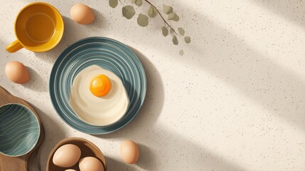 A charming bowl arrangement with fresh eggs ideal for a vibrant breakfast display in a cozy kitchen setting