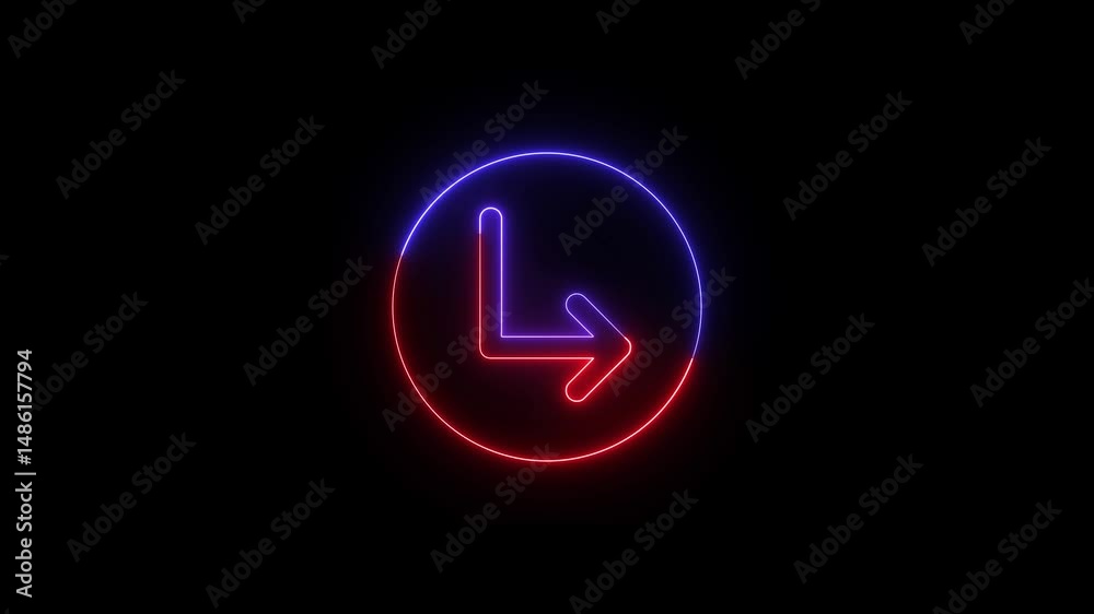 Poster rotating arrow in circle with red and blue glow. glowing neon arrow in circle animation with red and