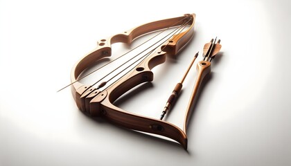 Fototapeta premium Elegant archery bow made of polished wood placed against white background in minimal clean studio setting without branding