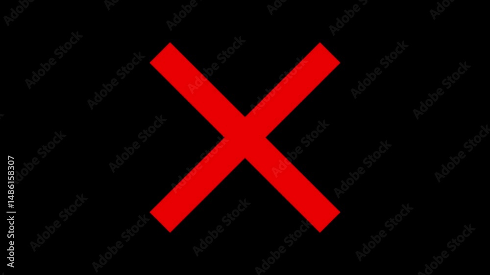 Poster red cross graphic animation for error and failure. bold red x graphic animation symbolizing rejectio