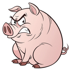 Fat Pig showing angry face with sharp eyes. Adobe Illustrator Artwork