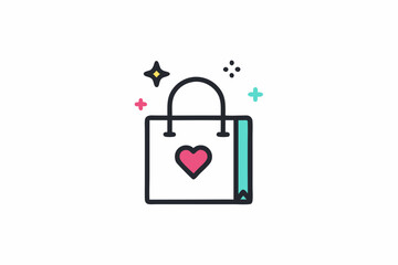 shopping bag icon with heart symbol inside