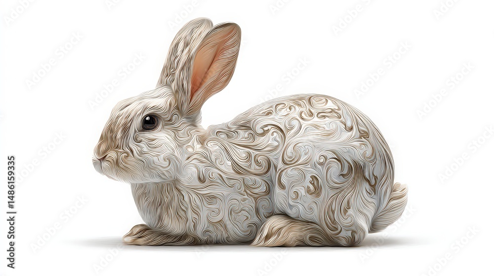 Aufkleber charming wooden rabbit with elegant swirly patterns perfectly carved for decorative purposes and nat