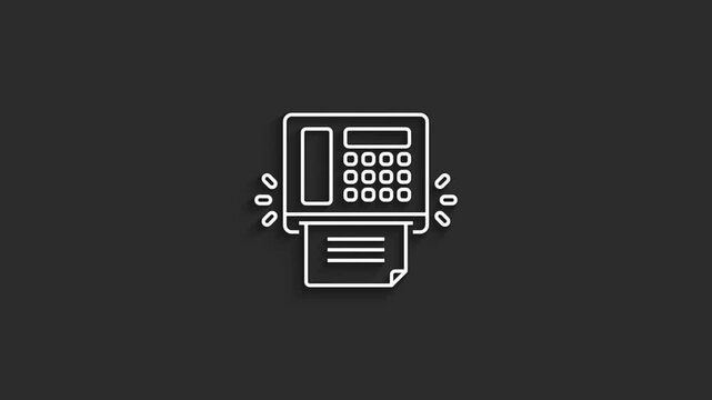 Fax &ndash; Office Contact Lineal Icon Animation 4K Black Background