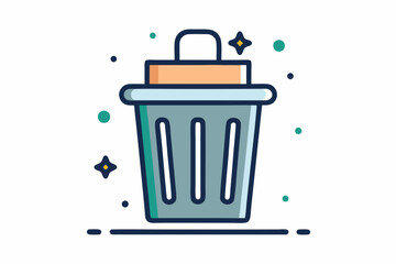 stylized trash bin icon with open lid