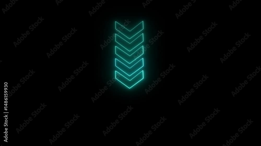 Poster arrows pointing down for navigation flow. digital neon arrows pointing downward glowing on black bac