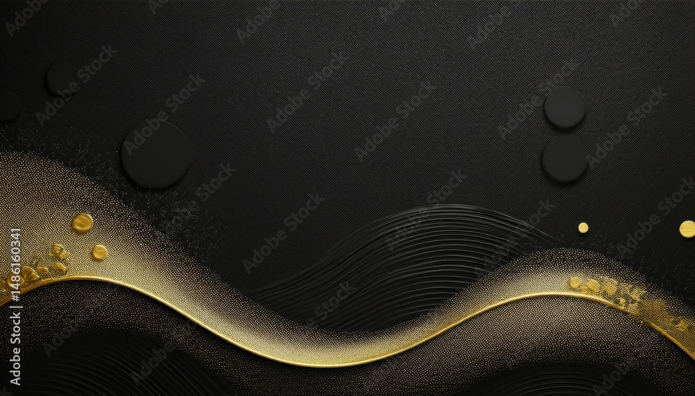 Poster luxurious black and gold abstract wave background with textured metallic accents and elegant curves 