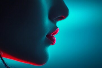 Close-up profile of woman's face, vibrant lighting