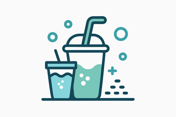 reusable straw and cup line icon