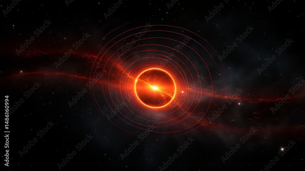 Aufkleber Red glowing object in the middle of a black background. The object is surrounded by a red circle