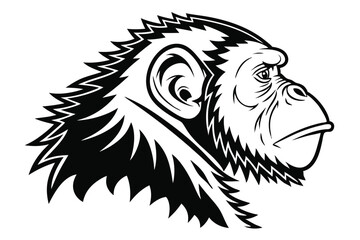 Monochrome Chimpanzee Head Profile, Animal, Wildlife, Primate, Mammal, Isolated Silhouette