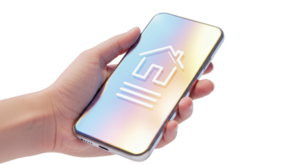 Isolated Hand Holding Phone with House Icon