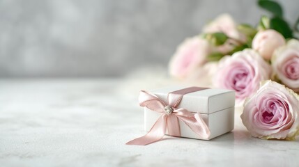 Delicate gift box with blush roses.  A charming present, perfect for a special occasion