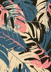 Silkscreen of a calathea art backgrounds pattern.