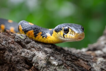 Obraz premium Snake Resting on a Branch in Nature Close Up