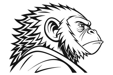 Monochrome Gorilla Head Detailed Black and White Side Profile, Wild Animal Mascot Design