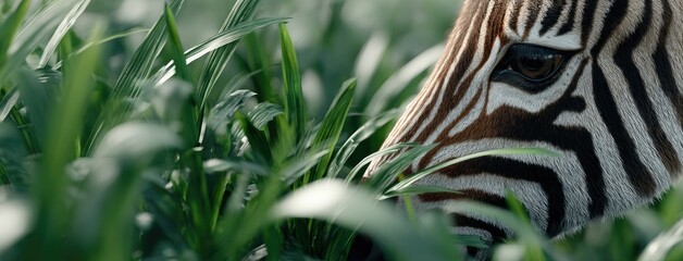Unicorn horned zebra standing gracefully in lush grass under a vibrant sky, showcasing cinematic detail and realism in ultra-high resolution