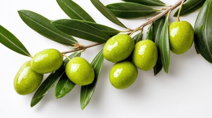 Fresh green olives on a branch