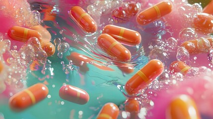 Illustration of microscopic bacteria in a fluid environment, featuring elongated yellow rod-shaped bacteria and smaller spherical shapes.