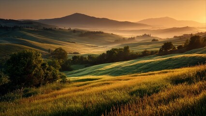 Obraz premium Serene Field at Sunrise with Warm Tones