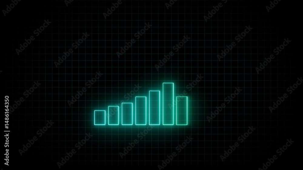 Poster bar chart showing progress and strength. graph bar chart animation with glowing strength bars on a f