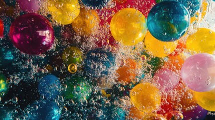 A vibrant assortment of water balloons in various shades of blue,