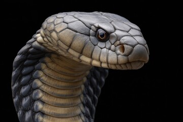 Fototapeta premium Cobra Snake Head Close-up on Black Background Portrait