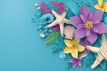 Obraz premium Ocean Dream Flowers and Starfish Paradise Still Life