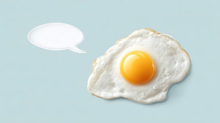 Fried egg with playful speech bubble on a white ceramic plate creating a unique and engaging breakfast presentation