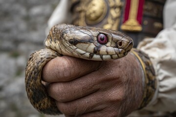 Fototapeta premium Holding a Serpent Close-up Reptile Display