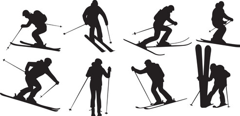 skier silhouette icon vector on transparent white background.