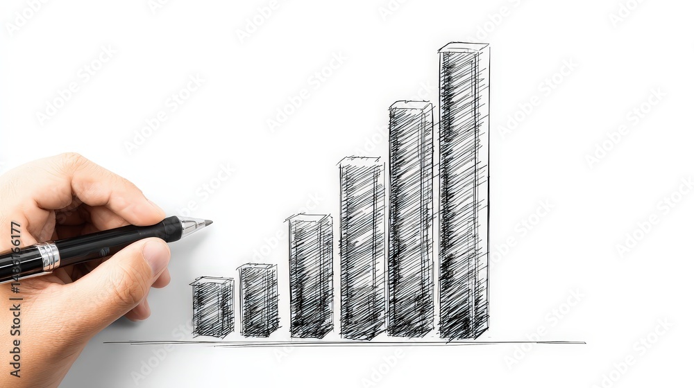 Poster Hand drawing a graph in the air signifying growth and development with clear lines and data visualization