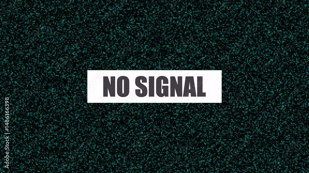 Poster glitchy no signal screen displaying digital broadcast failure. static screen with no signal message 