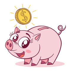 Piggy Bank with Falling 3D Gold Coins Money Savings Vector Illustration Design
