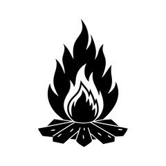 burning bonfire large flame camping silhouette vector