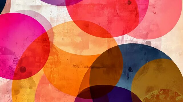 Abstract circles overlapping on a textured background. Vibrant colors and translucent circles create a dynamic design