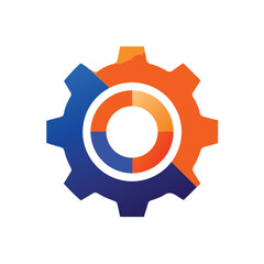 Modern Gear Wheel Blue Orange Gradient, Engineering Precision Mechanism Symbol on White