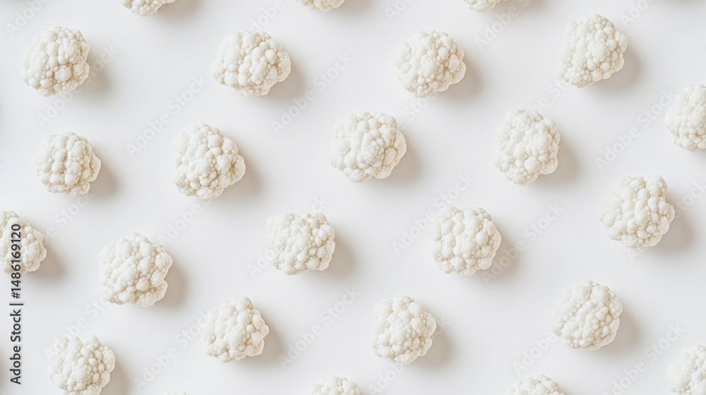 Aufkleber overhead shot of small, white, textured objects arranged in a repeating pattern on a white backgroun