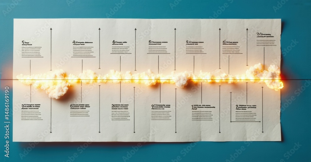 Aufkleber Papers display waveform visualization. Bright line mimics sound waves, connecting text blocks. Minimalist aesthetic, blue background.